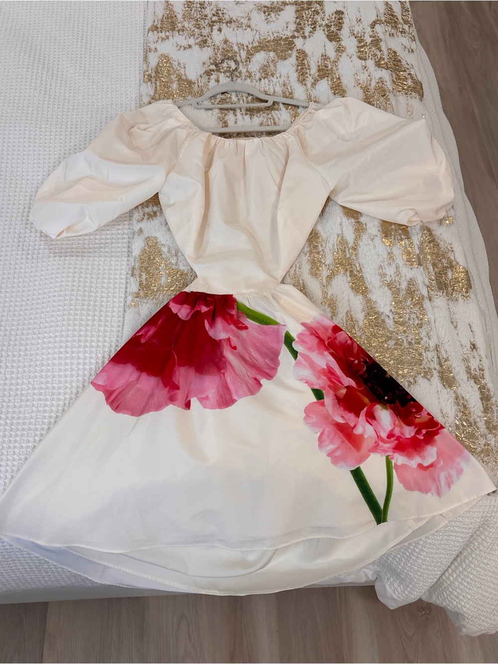 Women’s Floral Ivory and Pink Party Dress